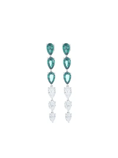 Fantasia By Deserio Pear-shaped Emerald Diamond Earrings In Green