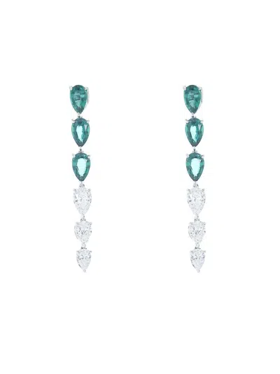 Fantasia By Deserio Pear-shaped Emerald Diamond Earrings In Green
