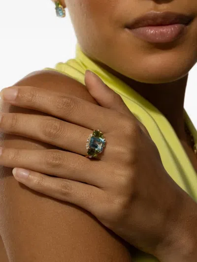 Goshwara Rose Gold Gossip Multi-stone Ring In Blue