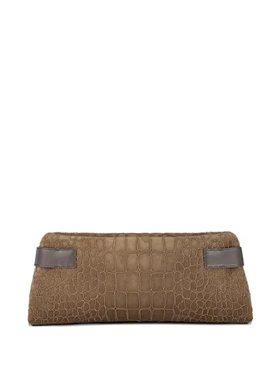 Brunello Cucinelli Crocodile-embossed Clutch Bag In Brown