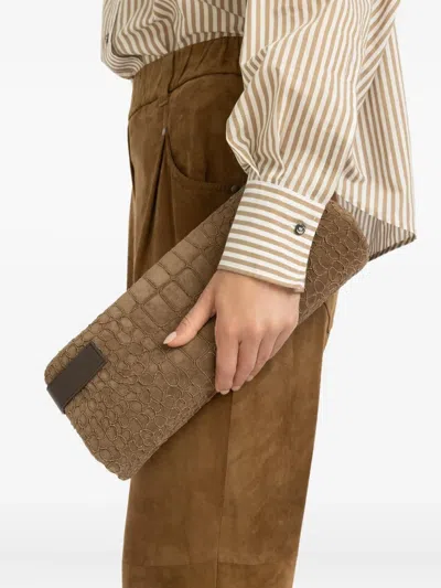 Brunello Cucinelli Crocodile-embossed Clutch Bag In Brown