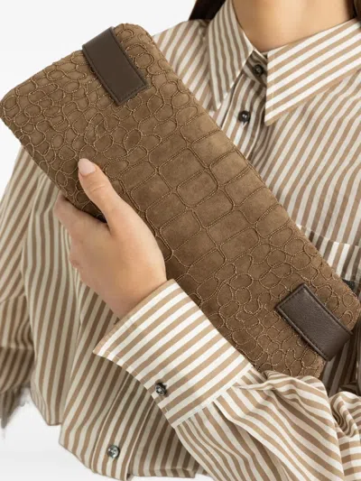 Brunello Cucinelli Crocodile-embossed Clutch Bag In Brown