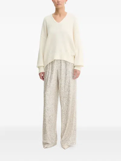 Hugo Boss Sequin-embellished Trousers In Neutral