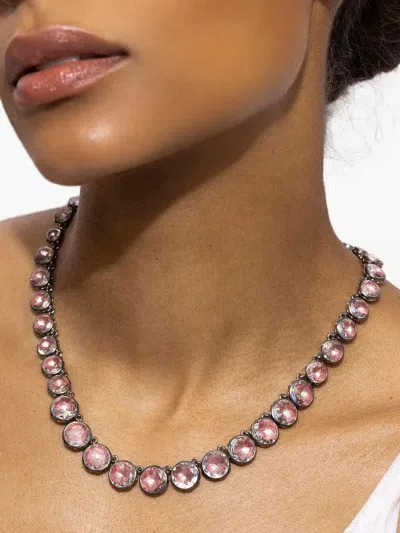 Larkspur & Hawk Rhodium-plated Catherine Round Necklace In Pink