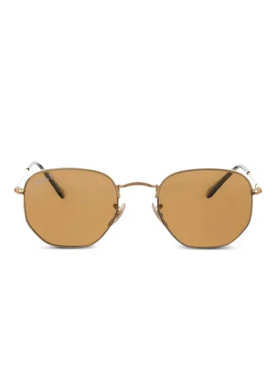Ray Ban Hexagonal Sunglasses In Brown