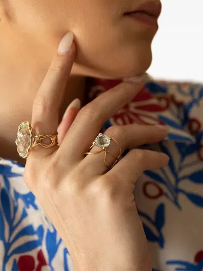 Lucifer Vir Honestus 18k Rose Gold Reticolo Aquamarine Ring In Gold