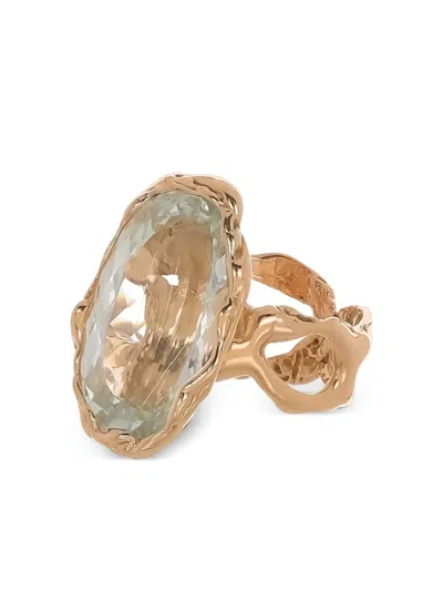Lucifer Vir Honestus 18k Rose Gold Reticolo Aquamarine Ring In Gold