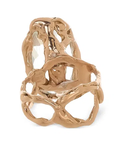 Lucifer Vir Honestus 18k Rose Gold Reticolo Aquamarine Ring In Gold