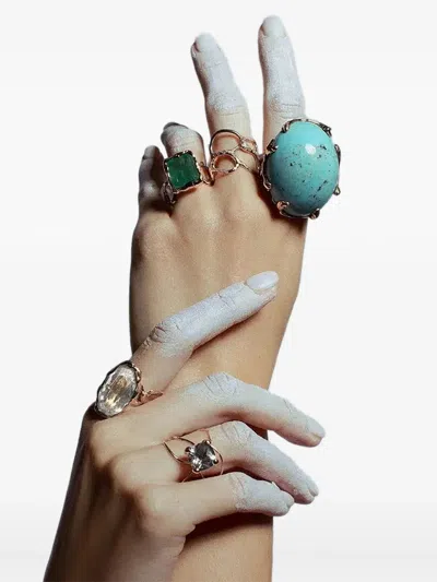 Lucifer Vir Honestus 18k Rose Gold Reticolo Aquamarine Ring In Gold