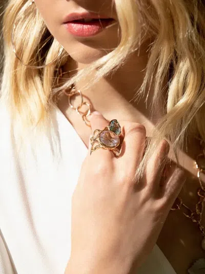 Lucifer Vir Honestus 18k Rose Gold Reticolo Topaz Ring In Gold