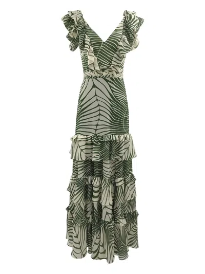 Andres Otalora Mesay Leaf-print Ruffled Maxi Dress In Green