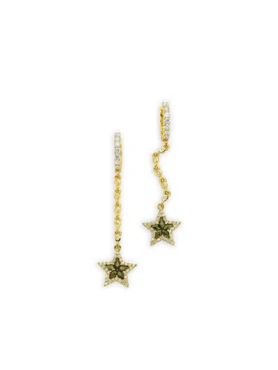 Buddha Mama 20k Yellow Gold Diamond Green Tourmaline Star Drop Earrings In Multi