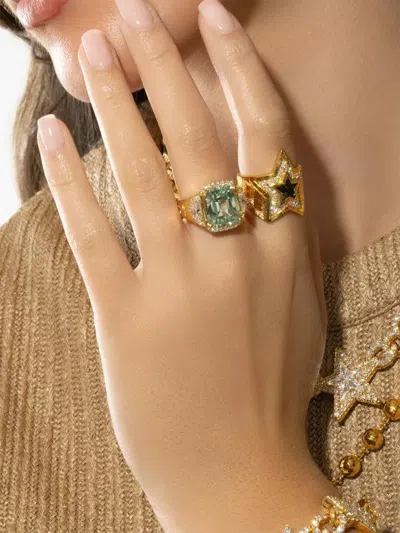 Buddha Mama 20k Yellow Gold Diamond Green Tourmaline Star Drop Earrings In Multi