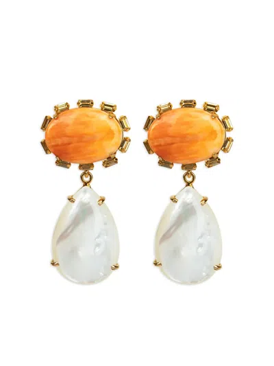 Bounkit Jewelry Citrine Pearl Drop Earrings In Gold