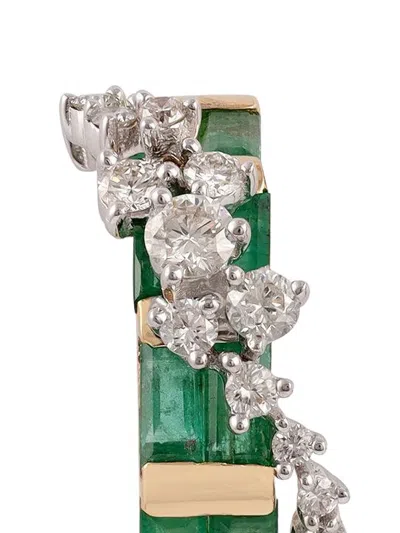 Ananya Emerald And Diamond Hoop Earrings In Green