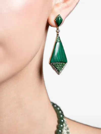 Wendy Yue 18kt Yellow Gold Shield Malachite Earrings In Green