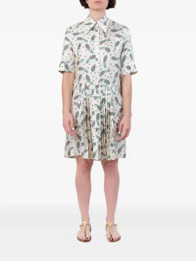 La Prestic Ouiston Paisley-print Pleated Dress In White