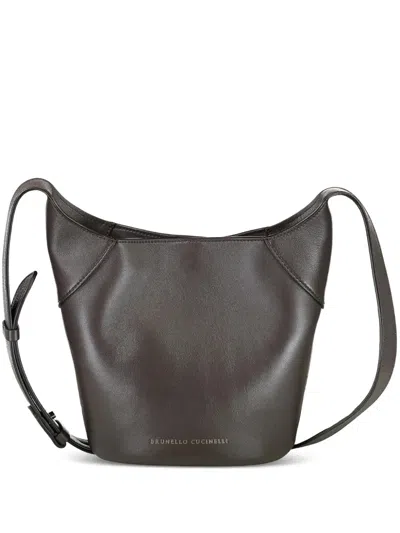 Brunello Cucinelli Leather Bucket Bag In Brown