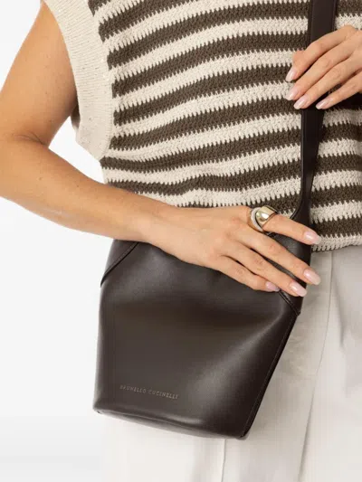 Brunello Cucinelli Leather Bucket Bag In Brown