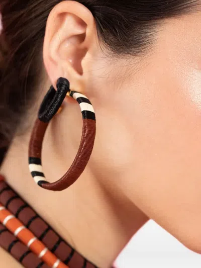 Johanna Ortiz Color Parallelism Striped Hoop Earrings In Brown