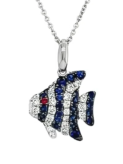 Lisa Nik 18k White Gold Fish Multi-stone Necklace In Metallic