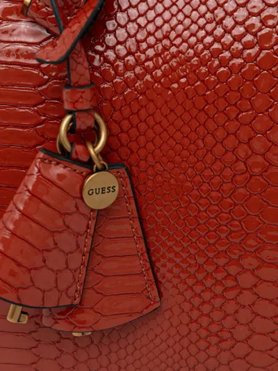 Guess Usa Georgina Python-effect Tote Bag In Brown