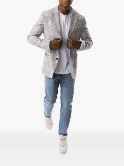 Eleventy Single-breasted Checked Jacket In Gray