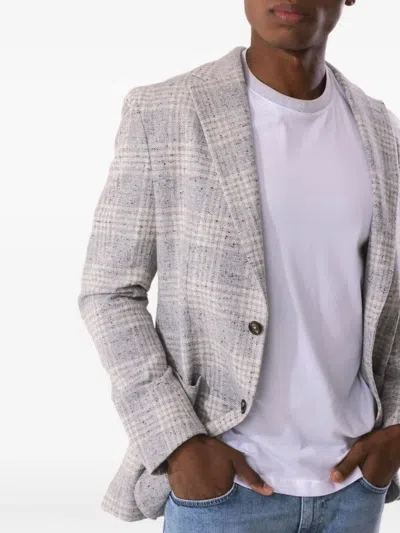 Eleventy Single-breasted Checked Jacket In Gray
