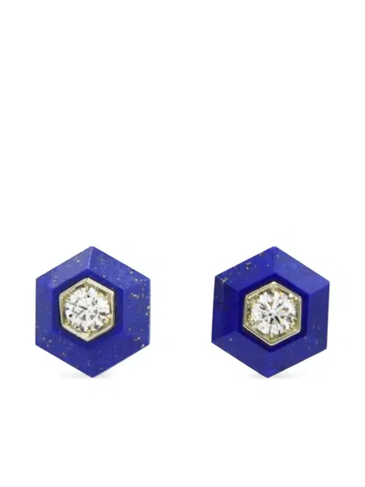 Fred Leighton 18kt White Gold Hexagon Lapis Lazuli Earrings In Blue
