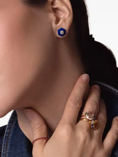 Fred Leighton 18kt White Gold Hexagon Lapis Lazuli Earrings In Blue