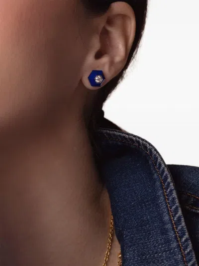 Fred Leighton 18kt White Gold Hexagon Lapis Lazuli Earrings In Blue