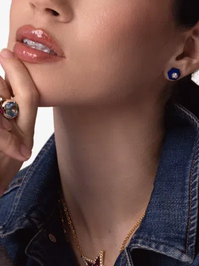 Fred Leighton 18kt White Gold Hexagon Lapis Lazuli Earrings In Blue