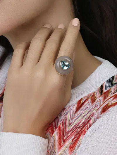 Retrouvai 14k Yellow Gold Lollipop Chalcedony And Aquamarine Ring In Gray