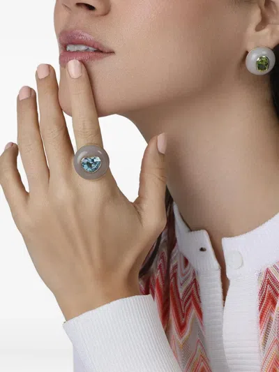 Retrouvai 14k Yellow Gold Lollipop Chalcedony And Aquamarine Ring In Gray