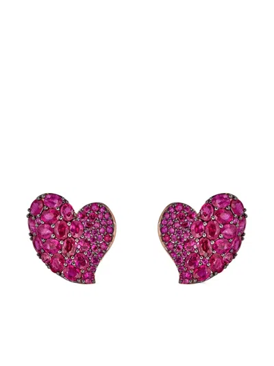 Piranesi 18k Rose Gold Heart Wave Sapphire Earrings In Purple