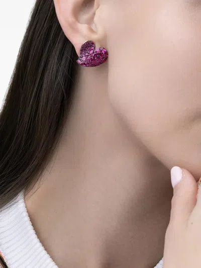 Piranesi 18k Rose Gold Heart Wave Sapphire Earrings In Purple