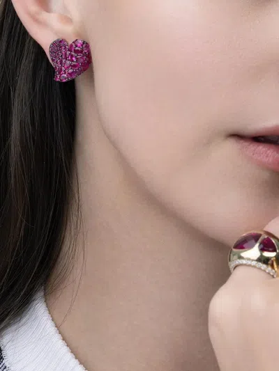 Piranesi 18k Rose Gold Heart Wave Sapphire Earrings In Purple