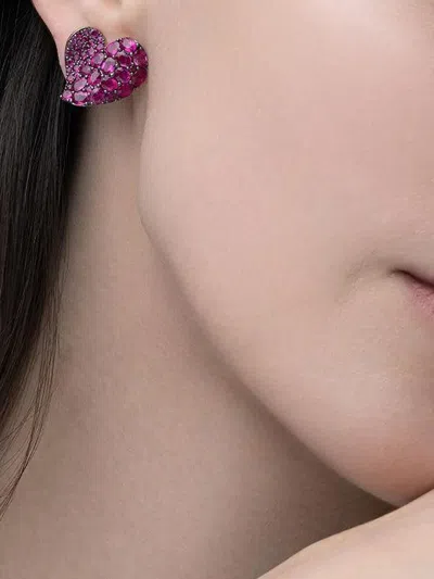 Piranesi 18k Rose Gold Heart Wave Sapphire Earrings In Purple