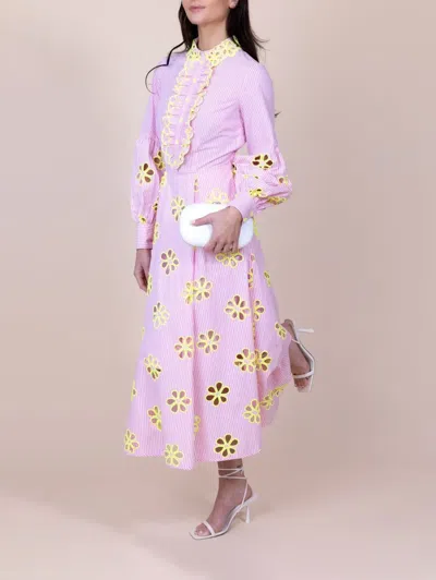 Maison Common Striped Cotton Midi Dress In Pink