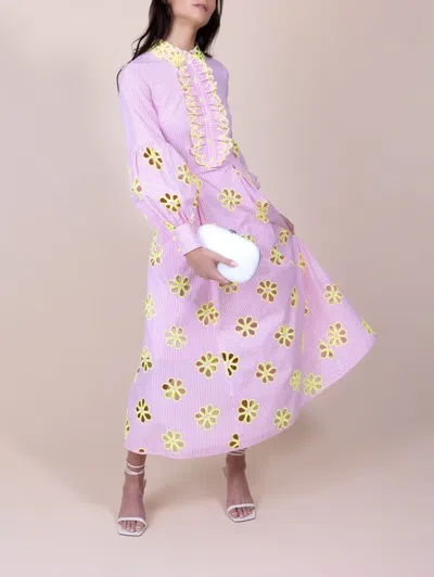 Maison Common Striped Cotton Midi Dress In Pink