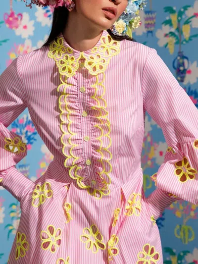 Maison Common Striped Cotton Midi Dress In Pink