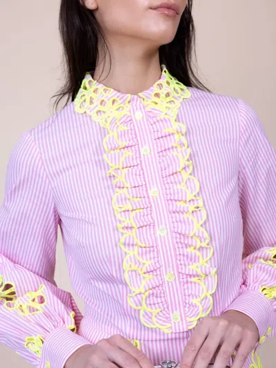 Maison Common Striped Cotton Midi Dress In Pink