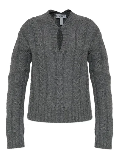 Loewe Cable-knit Keyhole Knitwear In Gray