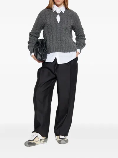 Loewe Cable-knit Keyhole Knitwear In Gray