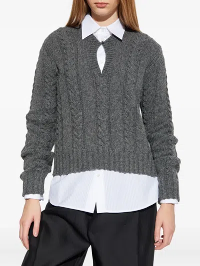 Loewe Cable-knit Keyhole Knitwear In Gray