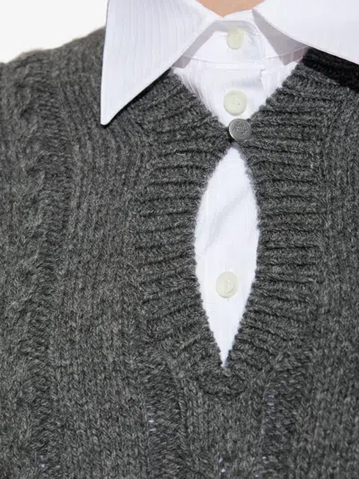 Loewe Cable-knit Keyhole Knitwear In Gray