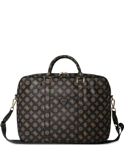 Guess Usa Monogram-pattern Laptop Bag In Black