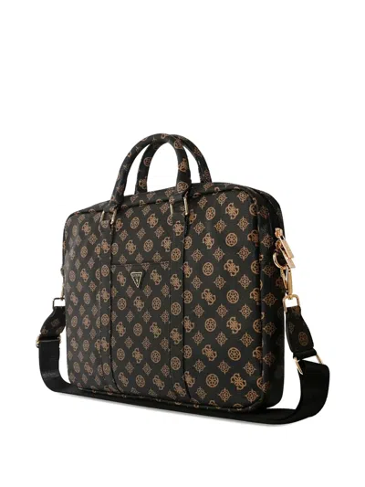 Guess Usa Monogram-pattern Laptop Bag In Black