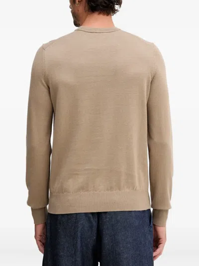 Hugo Boss Logo-patch Crew-neck Sweater In Neutral