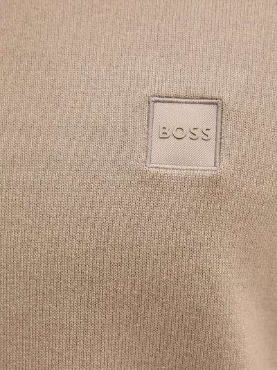 Hugo Boss Logo-patch Crew-neck Sweater In Neutral